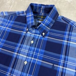 Ralph Lauren Polo Classic Fit Button Down Blue Plaid Shirt Men’s large Stretch